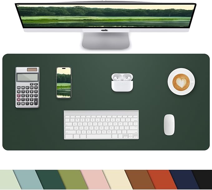 Leather Desk Pad Protector,Desk Cover mat,Office Desk mat,Laptop Mat for Desk, Non - Slip Desk Blotter,Waterproof Desk Writing Pad for Office/Home(23.6"x13.8",Dark Green) | Desk Pads Blotters - TrueDesk