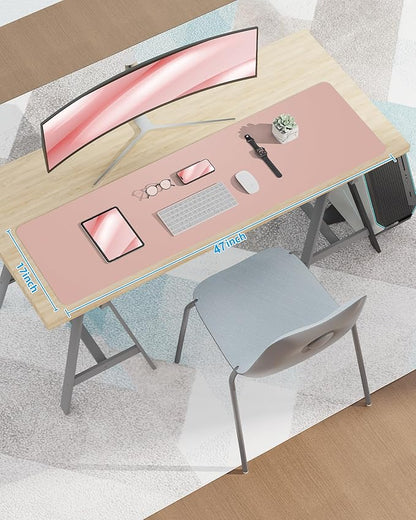 Leather Desk pad Protector,Large Desk mat,Mouse pad,Non - Slip Desk pad,Office Desk Mat,Waterproof Desk boltter, Keyboard mat for Office/Home/Décor (48in*17in, Pink) | Desk Pads Blotters - TrueDesk