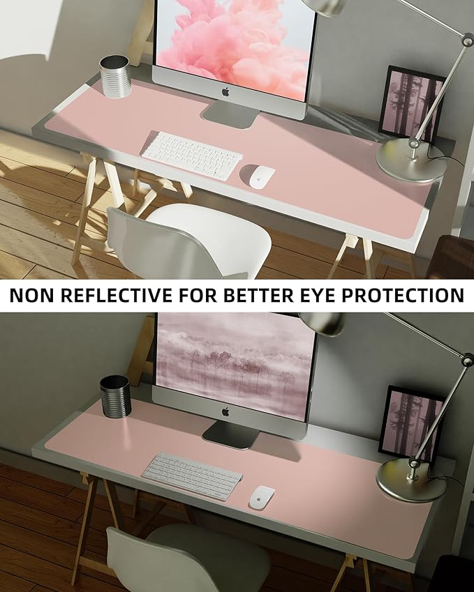 Leather Desk pad Protector,Large Desk mat,Mouse pad,Non - Slip Desk pad,Office Desk Mat,Waterproof Desk boltter, Keyboard mat for Office/Home/Décor (48in*17in, Pink) | Desk Pads Blotters - TrueDesk