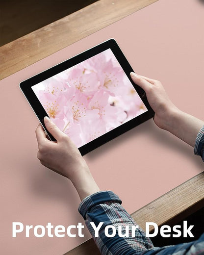 Leather Desk pad Protector,Large Desk mat,Mouse pad,Non - Slip Desk pad,Office Desk Mat,Waterproof Desk boltter, Keyboard mat for Office/Home/Décor (48in*17in, Pink) | Desk Pads Blotters - TrueDesk