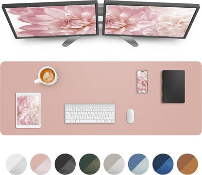Leather Desk pad Protector,Large Desk mat,Mouse pad,Non - Slip Desk pad,Office Desk Mat,Waterproof Desk boltter, Keyboard mat for Office/Home/Décor (48in*17in, Pink) | Desk Pads Blotters - TrueDesk
