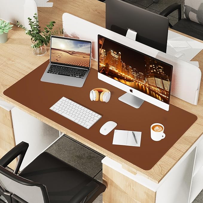 Leather Desk Pad Protector,Mouse Pad,Office Desk Mat, Non - Slip PU Leather Desk Blotter,Large Desk mat,Waterproof Keyboard mat for Office/Home/Decor (Brown,48" x 24") | Desk Pads Blotters - TrueDesk