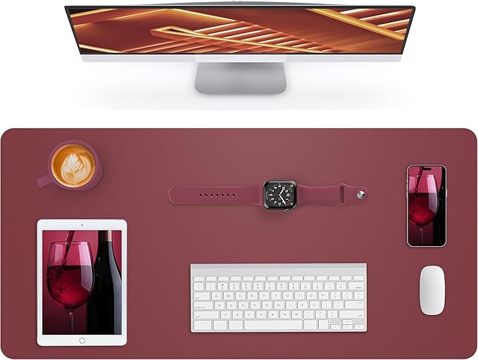 Leather Desk Pad Protector,Mouse Pad,Office Desk Mat, Non - Slip PU Leather Desk Blotter,Large Desk mat,Waterproof Keyboard mat for Office/Home/Decor (Burgundy Red,35" x 17") | Desk Pads Blotters - TrueDesk