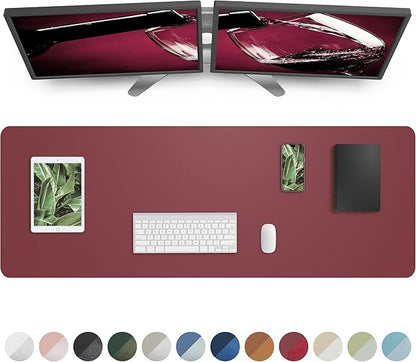 Leather Desk Pad Protector,Mouse Pad,Office Desk Mat, Non - Slip PU Leather Desk Blotter,Large Desk mat,Waterproof Keyboard mat for Office/Home/Decor (Burgundy Red,55" x 17") | Desk Pads Blotters - TrueDesk