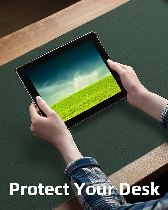 Leather Desk Pad Protector,Mouse Pad,Office Desk Mat, Non - Slip PU Leather Desk Blotter,Large Desk mat,Waterproof Keyboard mat for Office/Home/Decor (Dark Green,48" x 24") | Desk Pads Blotters - TrueDesk