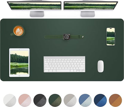 Leather Desk Pad Protector,Mouse Pad,Office Desk Mat, Non - Slip PU Leather Desk Blotter,Large Desk mat,Waterproof Keyboard mat for Office/Home/Decor (Dark Green,48" x 24") | Desk Pads Blotters - TrueDesk