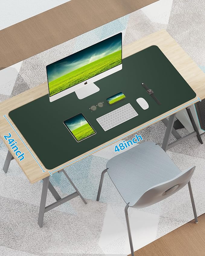 Leather Desk Pad Protector,Mouse Pad,Office Desk Mat, Non - Slip PU Leather Desk Blotter,Large Desk mat,Waterproof Keyboard mat for Office/Home/Decor (Dark Green,48" x 24") | Desk Pads Blotters - TrueDesk