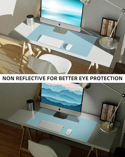 Leather Desk Pad Protector,Mouse Pad,Office Desk Mat, Non - Slip PU Leather Desk Blotter,Large Desk mat,Waterproof Keyboard mat for Office/Home/Decor (Light Blue,55" x 17") | Desk Pads Blotters - TrueDesk