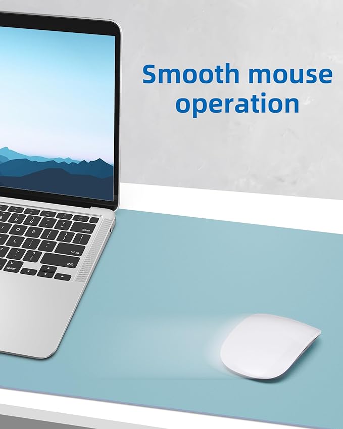 Leather Desk Pad Protector,Mouse Pad,Office Desk Mat, Non - Slip PU Leather Desk Blotter,Large Desk mat,Waterproof Keyboard mat for Office/Home/Decor (Light Blue,55" x 17") | Desk Pads Blotters - TrueDesk