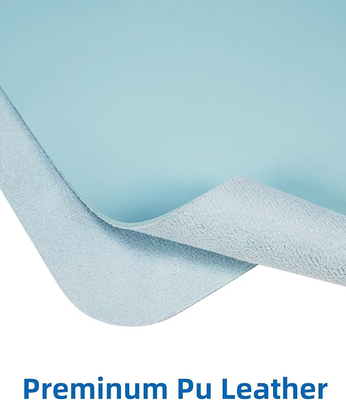 Leather Desk Pad Protector,Mouse Pad,Office Desk Mat, Non - Slip PU Leather Desk Blotter,Large Desk mat,Waterproof Keyboard mat for Office/Home/Decor (Light Blue,55" x 17") | Desk Pads Blotters - TrueDesk