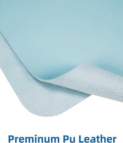 Leather Desk Pad Protector,Mouse Pad,Office Desk Mat, Non - Slip PU Leather Desk Blotter,Large Desk mat,Waterproof Keyboard mat for Office/Home/Decor (Light Blue,55" x 17") | Desk Pads Blotters - TrueDesk