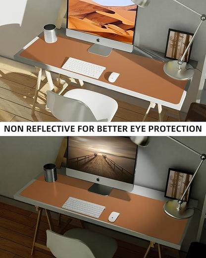 Leather Desk Pad Protector,Mouse Pad,Office Desk Mat, Non - Slip PU Leather Desk Blotter,Large Desk mat,Waterproof Keyboard mat for Office/Home/Decor (Light Brown,55" x 17") | Desk Pads Blotters - TrueDesk
