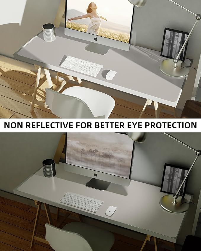 Leather Desk Pad Protector,Mouse Pad,Office Desk Mat, Non - Slip PU Leather Desk Blotter,Large Desk mat,Waterproof Keyboard mat for Office/Home/Decor (Light Grey,48" x 24") | Desk Pads Blotters - TrueDesk