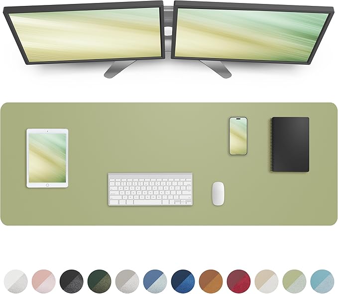 Leather Desk Pad Protector,Mouse Pad,Office Desk Mat, Non - Slip PU Leather Desk Blotter,Large Desk mat,Waterproof Keyboard mat for Office/Home/Decor (Olive Green,48" x 17") | Desk Pads Blotters - TrueDesk