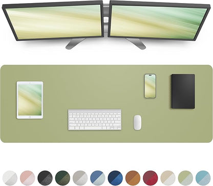 Leather Desk Pad Protector,Mouse Pad,Office Desk Mat, Non - Slip PU Leather Desk Blotter,Large Desk mat,Waterproof Keyboard mat for Office/Home/Decor (Olive Green,48" x 17") | Desk Pads Blotters - TrueDesk