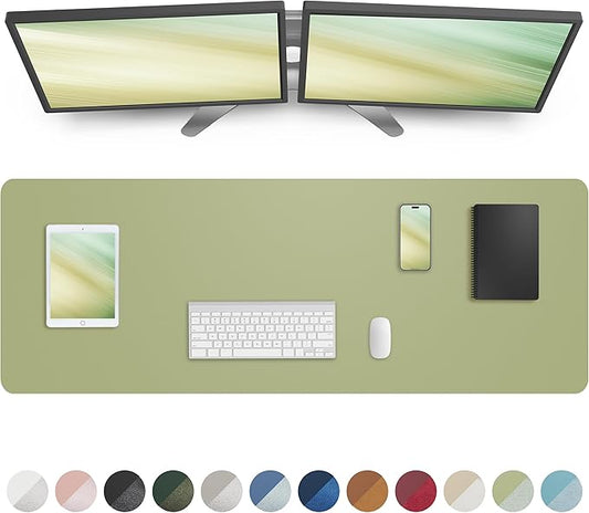 Leather Desk Pad Protector,Mouse Pad,Office Desk Mat, Non - Slip PU Leather Desk Blotter,Large Desk mat,Waterproof Keyboard mat for Office/Home/Decor (Olive Green,48" x 17") | Desk Pads Blotters - TrueDesk