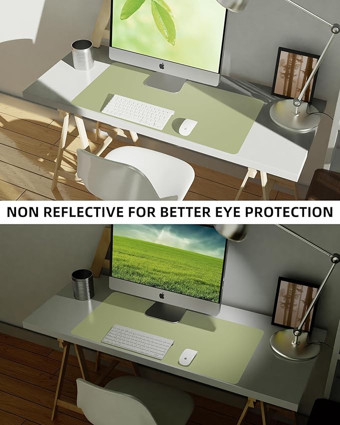 Leather Desk Pad Protector,Mouse Pad,Office Desk Mat, Non - Slip PU Leather Desk Blotter,Large Desk mat,Waterproof Keyboard mat for Office/Home/Decor (Olive Green,48" x 17") | Desk Pads Blotters - TrueDesk