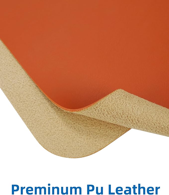 Leather Desk Pad Protector,Mouse Pad,Office Desk Mat, Non - Slip PU Leather Desk Blotter,Large Desk mat,Waterproof Keyboard mat for Office/Home/Decor (Orange,35" x 17") | Desk Pads Blotters - TrueDesk
