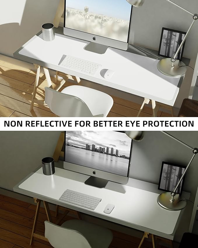 Leather Desk Pad Protector,Mouse Pad,Office Desk Mat, Non - Slip PU Leather Desk Blotter,Large Desk mat,Waterproof Keyboard mat for Office/Home/Decor (White,48" x 17") | Desk Pads Blotters - TrueDesk