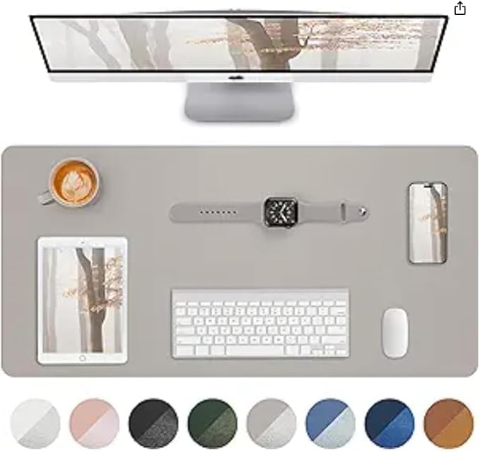 Leather Desk Pad Protector,Mouse Pad,Office Desk Mat, Non - SlipPU Leather Desk Blotter,Desk matt for Desktop,Waterproof Keyboard mat for Office/Home/Decor (Light Grye,31.5" x 15.7” | Desk Pads Blotters - TrueDesk