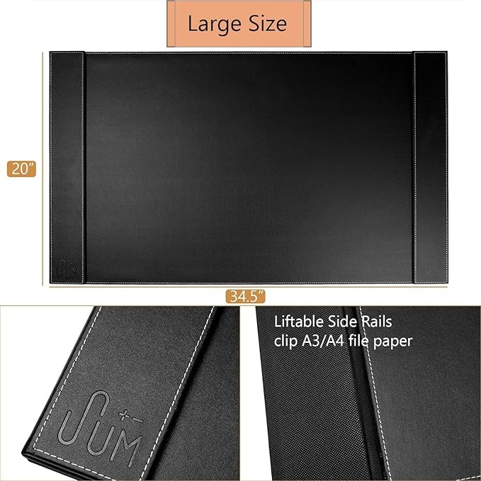 Leather Desk Pad with Side Rails, Paper Holder and Desk Protector,Ideal Ideal for Writing, organizing, and safeguarding desks at Home or Office in Style | Desk Pads Blotters - TrueDesk