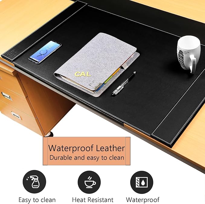 Leather Desk Pad with Side Rails, Paper Holder and Desk Protector,Ideal Ideal for Writing, organizing, and safeguarding desks at Home or Office in Style | Desk Pads Blotters - TrueDesk