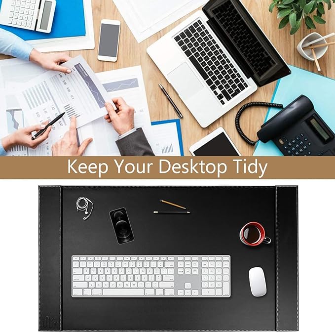 Leather Desk Pad with Side Rails, Paper Holder and Desk Protector,Ideal Ideal for Writing, organizing, and safeguarding desks at Home or Office in Style | Desk Pads Blotters - TrueDesk