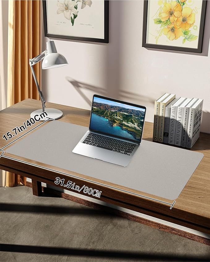 Leather Desk Protector, Laptop Mat - Non - Slip PU, Waterproof Writing Pad for Office/Home (31.5"x15.7", Light Grey) | Desk Pads Blotters - TrueDesk