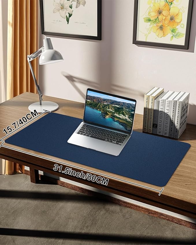 Leather Desk Protector, Non - Slip PU Laptop Mat for Office/Home - Waterproof Writing Pad (31.5"x15.7", Midnight Blue) | Desk Pads Blotters - TrueDesk