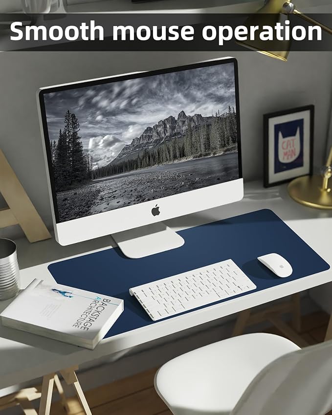 Leather Desk Protector, Non - Slip PU Laptop Mat for Office/Home - Waterproof Writing Pad (31.5"x15.7", Midnight Blue) | Desk Pads Blotters - TrueDesk