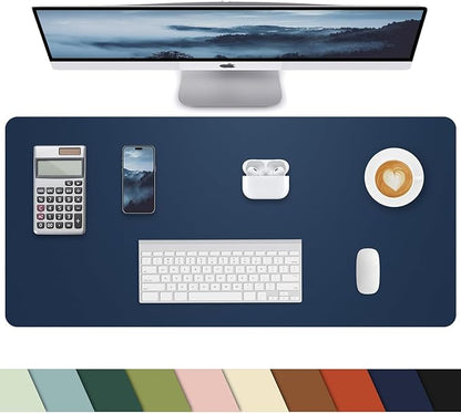 Leather Desk Protector, Non - Slip PU Laptop Mat for Office/Home - Waterproof Writing Pad (31.5"x15.7", Midnight Blue) | Desk Pads Blotters - TrueDesk