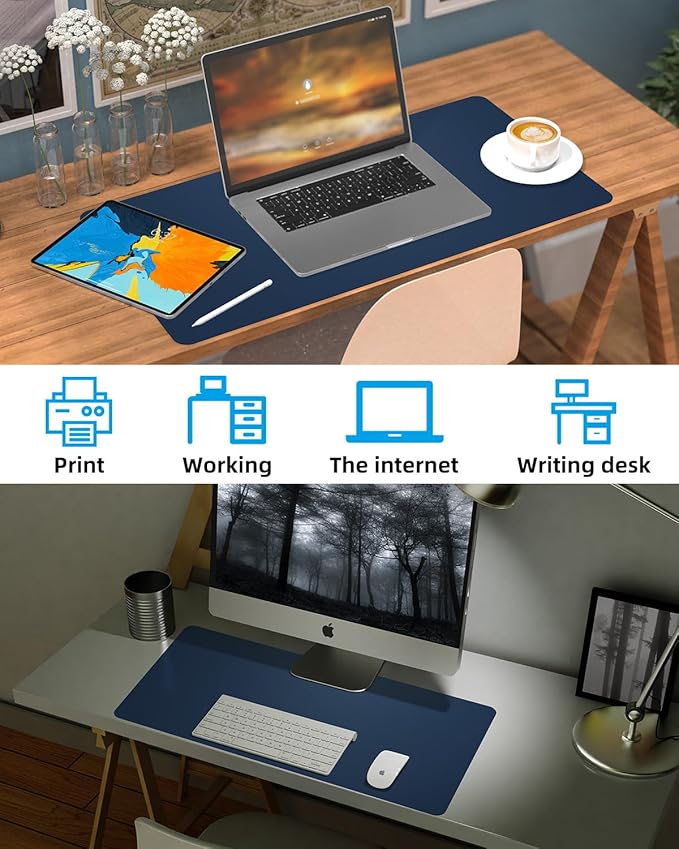 Leather Desk Protector, Non - Slip PU Laptop Mat for Office/Home - Waterproof Writing Pad (31.5"x15.7", Midnight Blue) | Desk Pads Blotters - TrueDesk