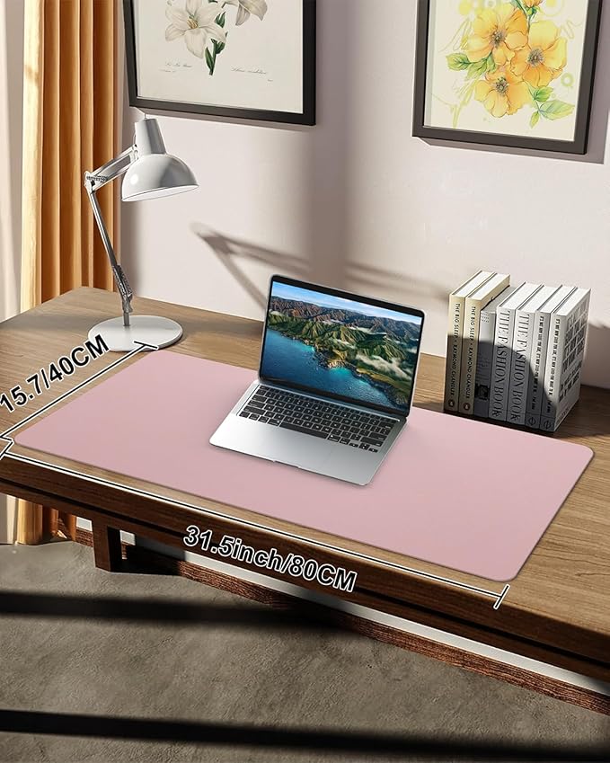 Leather Desk Protector, Non - Slip PU Laptop Mat for Office/Home - Waterproof Writing Pad (31.5"x15.7", Rose Pink) | Desk Pads Blotters - TrueDesk