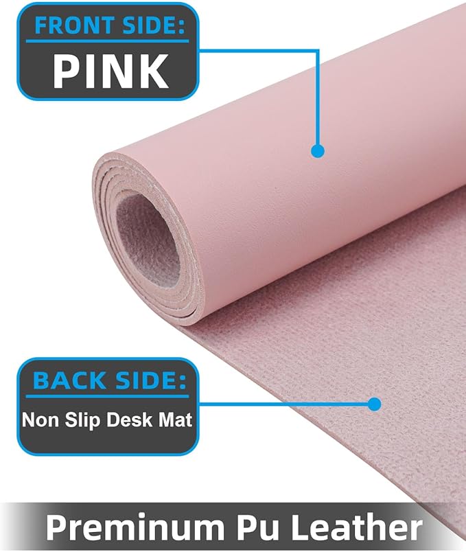 Leather Desk Protector, Non - Slip PU Laptop Mat for Office/Home - Waterproof Writing Pad (31.5"x15.7", Rose Pink) | Desk Pads Blotters - TrueDesk