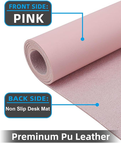 Leather Desk Protector, Non - Slip PU Laptop Mat for Office/Home - Waterproof Writing Pad (31.5"x15.7", Rose Pink) | Desk Pads Blotters - TrueDesk