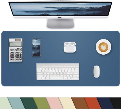 Leather Desk Protector, Non - Slip PU Laptop Mat, Waterproof Writing Pad for Office/Home (31.5"x15.7", Grey Blue) | Desk Pads Blotters - TrueDesk