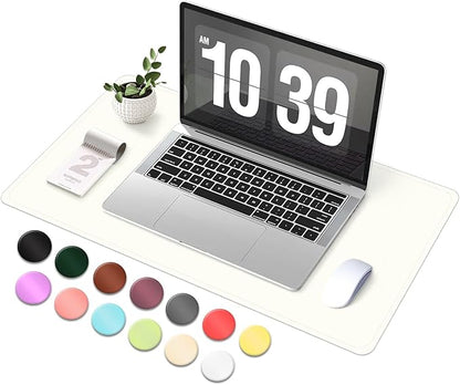 Leather & Suede Desk Pad Protector - Non - Slip, Waterproof Blotter Mat, Large Mouse Pad, Office & Home Desk Cover (White, 23.6" x 13.7") | Desk Pads Blotters - TrueDesk