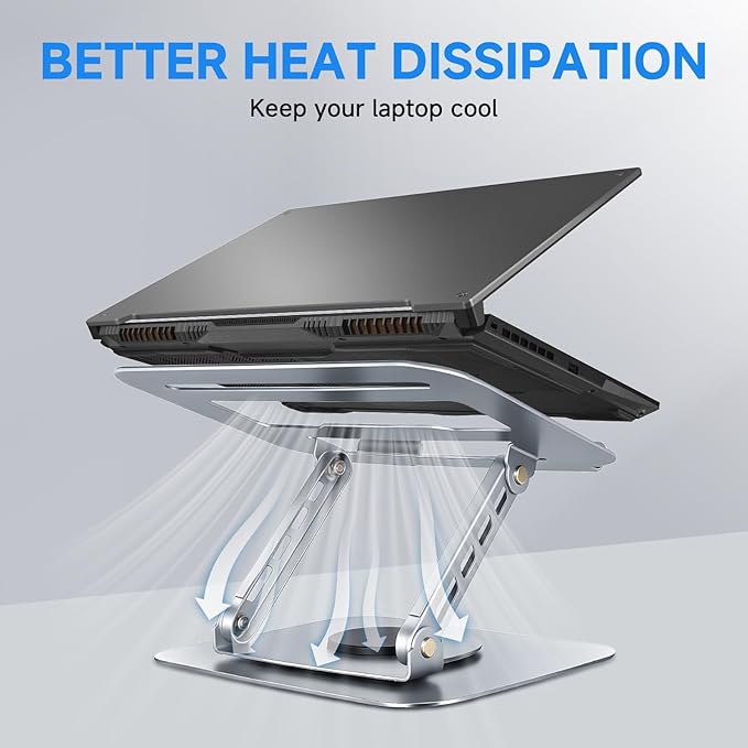 Leeboom Ergonomic Laptop Stand for Desk, 360° Rotating Aluminum Laptop Riser, Adjustable Notebook Holder for MacBook Air/Pro, Dell, HP, Lenovo (10–15.6", Silver) – Not for Gaming Laptops | Stands - TrueDesk