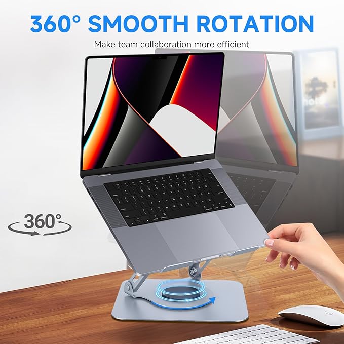 Leeboom Ergonomic Laptop Stand for Desk, 360° Rotating Aluminum Laptop Riser, Adjustable Notebook Holder for MacBook Air/Pro, Dell, HP, Lenovo (10–15.6", Silver) – Not for Gaming Laptops | Stands - TrueDesk