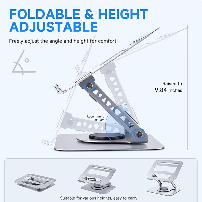 Leeboom Ergonomic Laptop Stand for Desk, 360° Rotating Aluminum Laptop Riser, Adjustable Notebook Holder for MacBook Air/Pro, Dell, HP, Lenovo (10–15.6", Silver) – Not for Gaming Laptops | Stands - TrueDesk