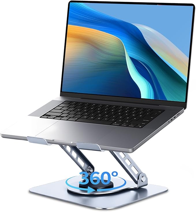 Leeboom Ergonomic Laptop Stand for Desk, 360° Rotating Aluminum Laptop Riser, Adjustable Notebook Holder for MacBook Air/Pro, Dell, HP, Lenovo (10–15.6", Silver) – Not for Gaming Laptops | Stands - TrueDesk