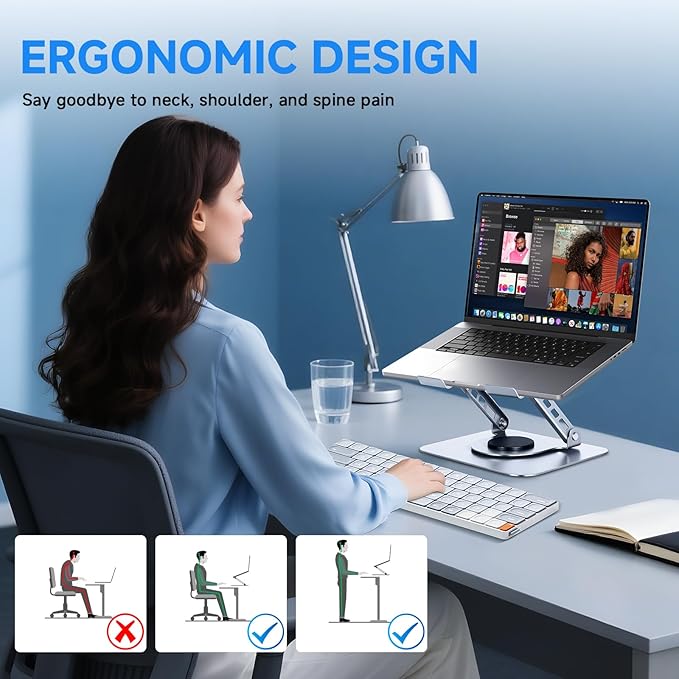 Leeboom Ergonomic Laptop Stand for Desk, 360° Rotating Aluminum Laptop Riser, Adjustable Notebook Holder for MacBook Air/Pro, Dell, HP, Lenovo (10–15.6", Silver) – Not for Gaming Laptops | Stands - TrueDesk