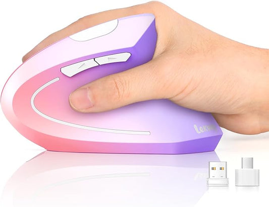Lekvey Ergonomic Mouse, USB C Wireless Vertical Mouse, Dual Mode Rechargeable USB - A & Type - C Ergo Mouse, 1600 DPI, Relieves Wrist Pain and Carpal Tunnel, for Laptop Computer Mac MacBook, Pink Purple | Mice - TrueDesk