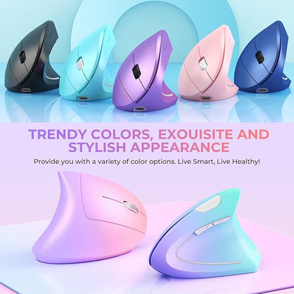 Lekvey Ergonomic Mouse, USB C Wireless Vertical Mouse, Dual Mode Rechargeable USB - A & Type - C Ergo Mouse, 1600 DPI, Relieves Wrist Pain and Carpal Tunnel, for Laptop Computer Mac MacBook, Pink Purple | Mice - TrueDesk
