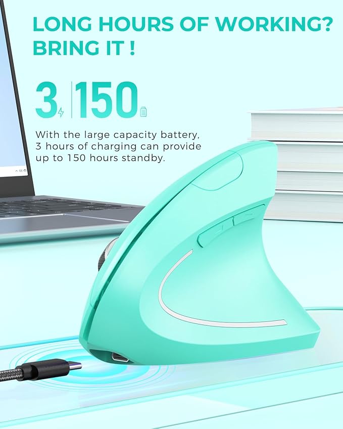 Lekvey Ergonomic Mouse, Vertical Wireless Mouse Rechargeable 2.4 GHz Optical Carpal Tunnel Mouse : 800/1200 / 1600 DPI, 6 Buttons, for Laptop, PC, Mac, Computer, Desktop, Notebook etc, Green | Mice - TrueDesk