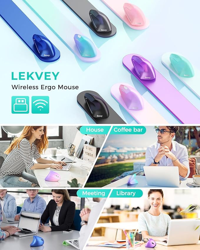 Lekvey Ergonomic Mouse, Vertical Wireless Mouse Rechargeable 2.4 GHz Optical Carpal Tunnel Mouse : 800/1200 / 1600 DPI, 6 Buttons, for Laptop, PC, Mac, Computer, Desktop, Notebook etc, Green | Mice - TrueDesk