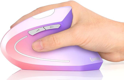 Lekvey Ergonomic Mouse, Vertical Wireless Mouse Rechargeable 2.4 GHz Optical Carpal Tunnel Mouse : 800/1200/1600 DPI, 6 Buttons, for Laptop, PC, Mac, Computer, Desktop, Notebook etc, Pink to Purple | Mice - TrueDesk