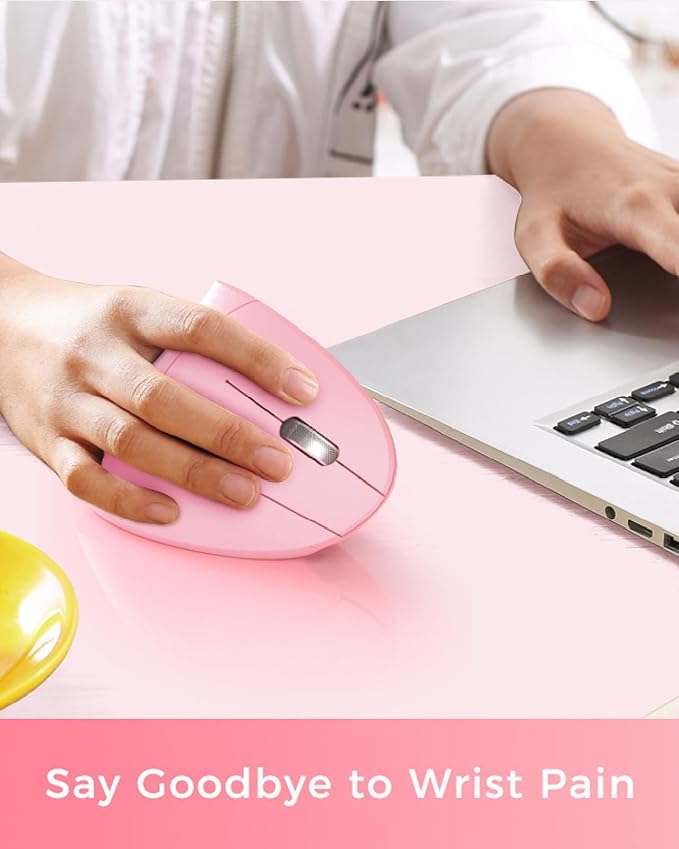 Lekvey Ergonomic Mouse, Vertical Wireless Mouse, Rechargeable 2.4 GHz USB Optical Carpal Tunnel Mice : 800/1200 / 1600 DPI, 6 Buttons, for Laptop, PC, Mac, Computer, Desktop, Notebook etc, Pink | Mice - TrueDesk