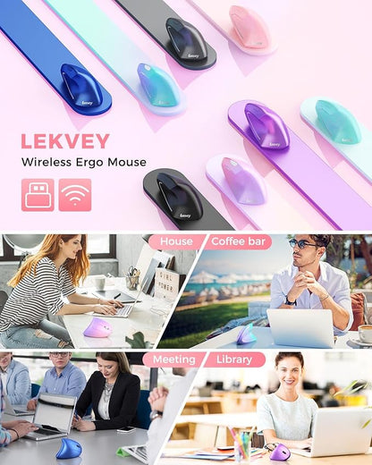 Lekvey Ergonomic Mouse, Vertical Wireless Mouse, Rechargeable 2.4 GHz USB Optical Carpal Tunnel Mice : 800/1200 / 1600 DPI, 6 Buttons, for Laptop, PC, Mac, Computer, Desktop, Notebook etc, Pink | Mice - TrueDesk