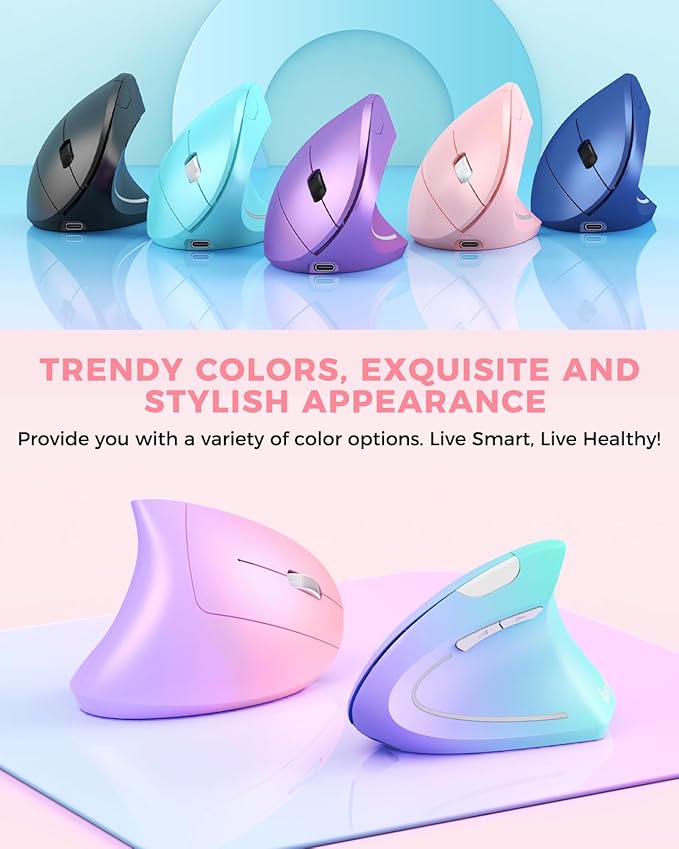 Lekvey Ergonomic Mouse, Vertical Wireless Mouse, Rechargeable 2.4 GHz USB Optical Carpal Tunnel Mice : 800/1200 / 1600 DPI, 6 Buttons, for Laptop, PC, Mac, Computer, Desktop, Notebook etc, Pink | Mice - TrueDesk